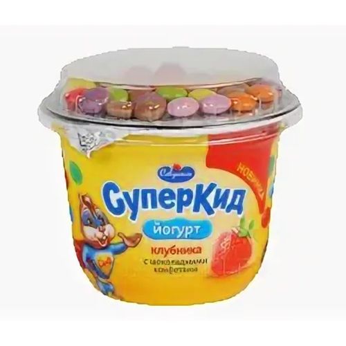 Йогурт "СуперКид" 2% 103г Клубника и конфеты (Савушкин Продукт) 
