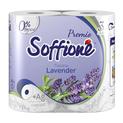 Бумага туалетная "Soffione" Premio Lavender 3-х сл 4 рулона 19,5м