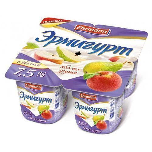Йогурт "Эрмигурт Экстра" сливочный  7.5% 100-115г Яблоко-Груша