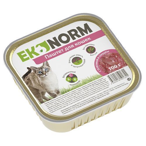 Корм для кошек "Econorm" 100г ж/б Паштет с телятиной и сердцем