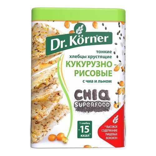 Хлебцы кукурузно-рисовые 100г квад. с чиа и льном (Dr.Korner)