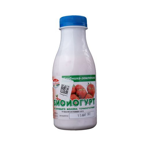Биойогурт 0,33л 1.5-2.0% из коровьего молока Клубника-земляника термостатный (Деревенька)